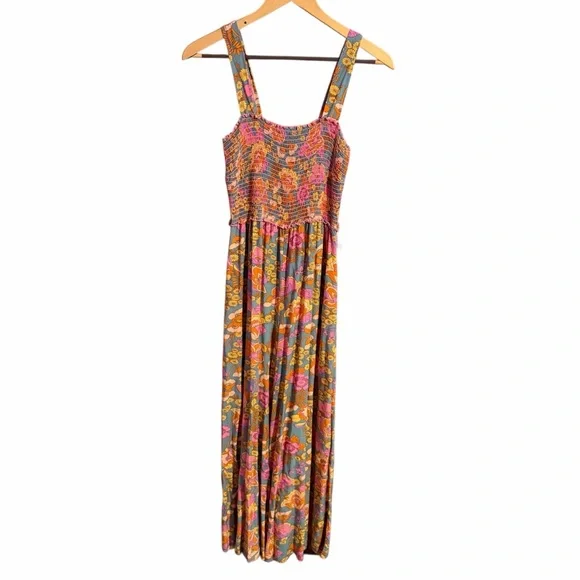 Natural Life Floral Wide-Leg Jumpsuit with Smocked Bodice Boho Vibes Size Medium - Picture 3 of 9